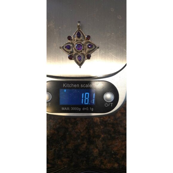 Vintage 925 Sterling Silver Pendant Amethyst & Garnet Stones Intricate Design - Picture 7 of 12